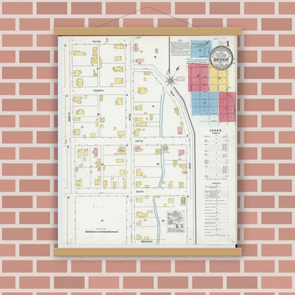 Old map wall art mockup — magnetic wood frame on brick wall — Sanborn Fire Insurance Map from Batavia, Clermont County, Ohio (1904), Sheet #0001