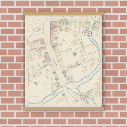 Old map wall art mockup — magnetic wood frame on brick wall — Sanborn Fire Insurance Map from Fredonia, Chautauqua County, New York (1886), Sheet #0003