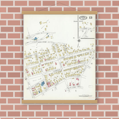 Old map wall art mockup — magnetic wood frame on brick wall — Sanborn Fire Insurance Map from Little Falls, Herkimer County, New York (1918), Sheet #0013