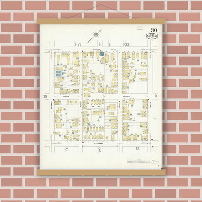 Old map wall art mockup — magnetic wood frame on brick wall — Sanborn Fire Insurance Map from Key West, Monroe County, Florida (1912), Sheet #0030