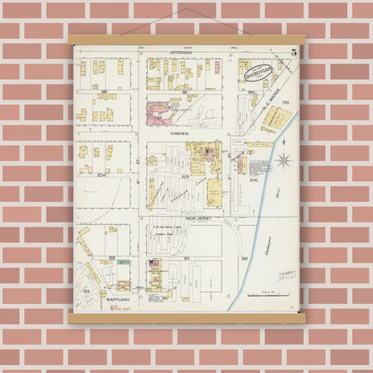 Old map wall art mockup — magnetic wood frame on brick wall — Sanborn Fire Insurance Map from Sheboygan, Sheboygan County, Wisconsin (1887), Sheet #0005