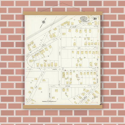 Old map wall art mockup — magnetic wood frame on brick wall — Sanborn Fire Insurance Map from Saugus, Essex County, Massachusetts (1913), Sheet #0010