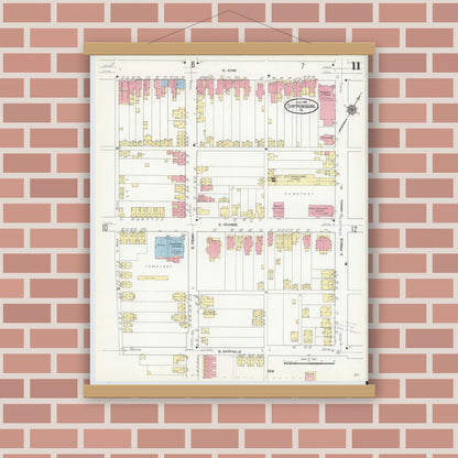 Old map wall art mockup — magnetic wood frame on brick wall — Sanborn Fire Insurance Map from Shippensburg, Cumberland And Franklin Counties, Pennsylvania (1910), Sheet #0011