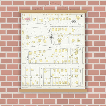 Old map wall art mockup — magnetic wood frame on brick wall — Sanborn Fire Insurance Map from Taylor, Williamson County, Texas (1916), Sheet #0008