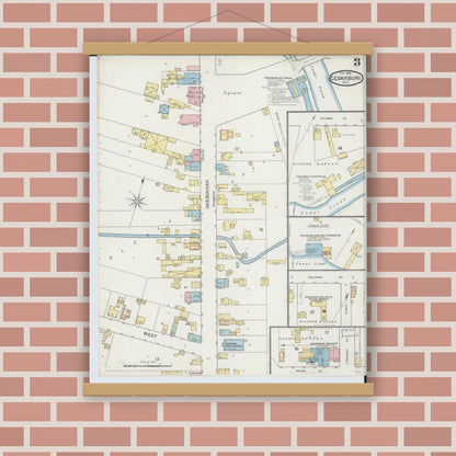 Old map wall art mockup — magnetic wood frame on brick wall — Sanborn Fire Insurance Map from Cedarburg, Ozaukee County, Wisconsin (1893), Sheet #0003