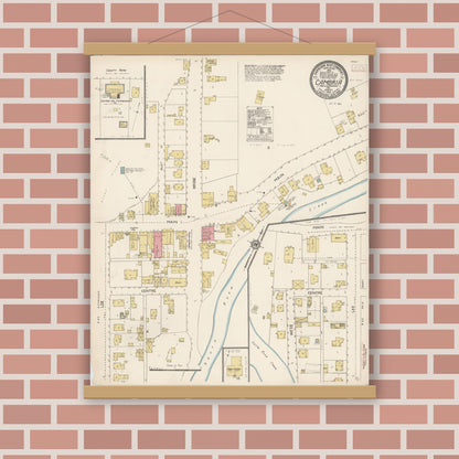Old map wall art mockup — magnetic wood frame on brick wall — Sanborn Fire Insurance Map from Cambria, San Luis Obispo County, California (1913), Sheet #0001