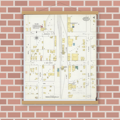Old map wall art mockup — magnetic wood frame on brick wall — Sanborn Fire Insurance Map from Bad Axe, Huron County, Michigan (1909), Sheet #0004