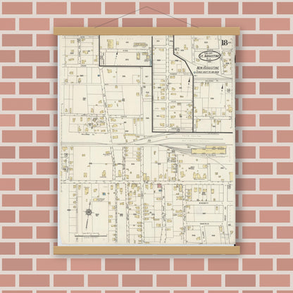 Old map wall art mockup — magnetic wood frame on brick wall — Sanborn Fire Insurance Map from Saint Augustine, Saint John's County, Florida (1917), Sheet #0018