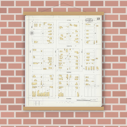 Old map wall art mockup — magnetic wood frame on brick wall — Sanborn Fire Insurance Map from Brainerd, Crow Wing County, Minnesota (1898), Sheet #0013