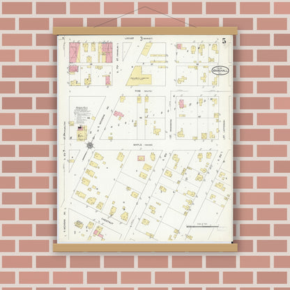 Old map wall art mockup — magnetic wood frame on brick wall — Sanborn Fire Insurance Map from Marshall, Clark County, Illinois (1912), Sheet #0005