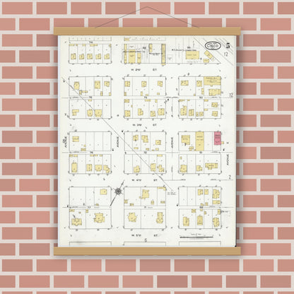 Old map wall art mockup — magnetic wood frame on brick wall — Sanborn Fire Insurance Map from Cisco, Eastland County, Texas (1920), Sheet #0005