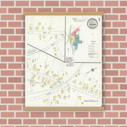 Old map wall art mockup — magnetic wood frame on brick wall — Sanborn Fire Insurance Map from Shushan, Washington County, New York (1912) - Complete Map Set