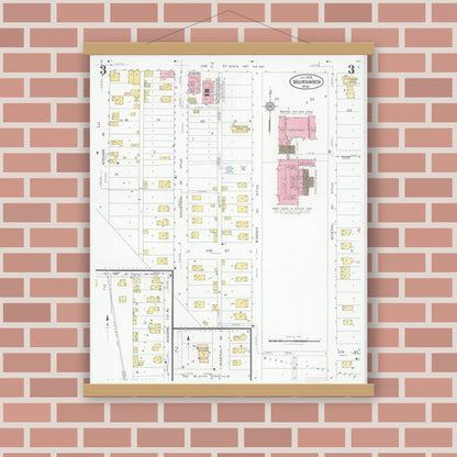Old map wall art mockup — magnetic wood frame on brick wall — Sanborn Fire Insurance Map from Mountain Iron, Saint Louis County, Minnesota (1928), Sheet #0003