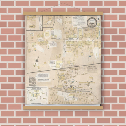 Old map wall art mockup — magnetic wood frame on brick wall — Sanborn Fire Insurance Map from Honokaa, Hawaii County, Hawaii (1956), Sheet #0001