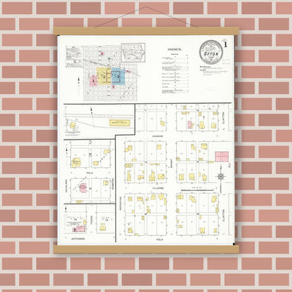 Old map wall art mockup — magnetic wood frame on brick wall — Sanborn Fire Insurance Map from Afton, Union County, Iowa (1913) â€” Complete Set