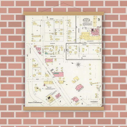 Old map wall art mockup — magnetic wood frame on brick wall — Sanborn Fire Insurance Map from Palestine, Anderson County, Texas (1905), Sheet #0005