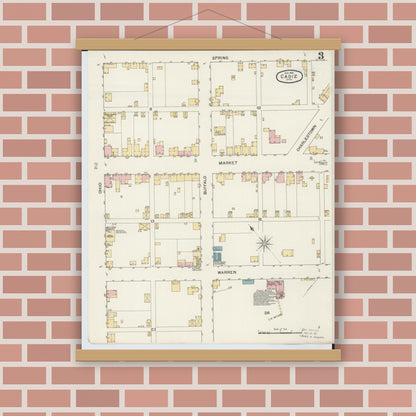 Old map wall art mockup — magnetic wood frame on brick wall — Sanborn Fire Insurance Map from Cadiz, Harrison County, Ohio (1892), Sheet #0003