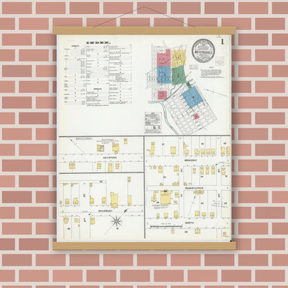 Old map wall art mockup — magnetic wood frame on brick wall — Sanborn Fire Insurance Map from Meyersdale, Somerset County, Pennsylvania (1904) - Complete Map Set