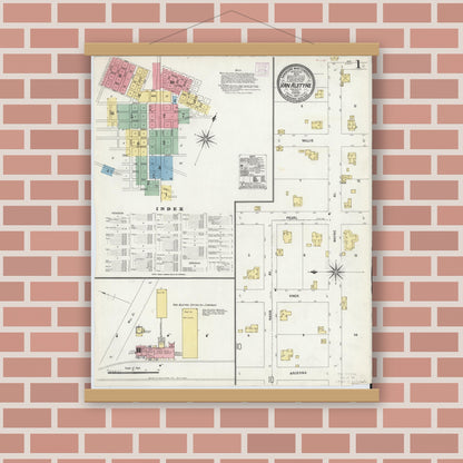 Old map wall art mockup — magnetic wood frame on brick wall — Sanborn Fire Insurance Map from Van Alstyne, Grayson County, Texas (1907), Sheet #0001