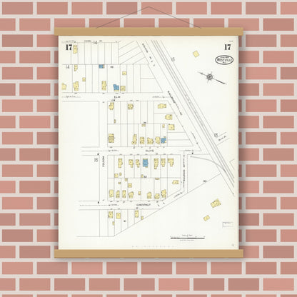 Old map wall art mockup — magnetic wood frame on brick wall — Sanborn Fire Insurance Map from Westville, Gloucester County, New Jersey (1926), Sheet #0017