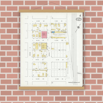 Old map wall art mockup — magnetic wood frame on brick wall — Sanborn Fire Insurance Map from Cisco, Eastland County, Texas (1920), Sheet #0004