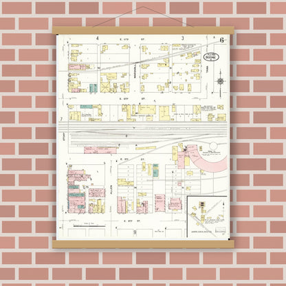 Old map wall art mockup — magnetic wood frame on brick wall — Sanborn Fire Insurance Map from Boone, Boone County, Iowa (1909), Sheet #0006