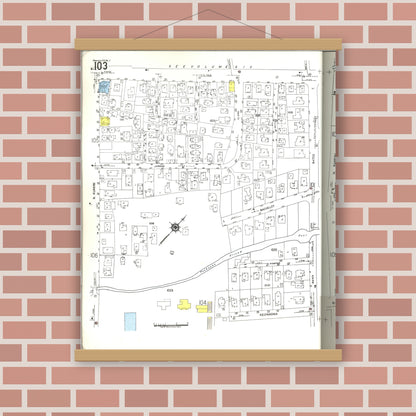 Old map wall art mockup — magnetic wood frame on brick wall — Sanborn Fire Insurance Map from Honolulu, Oahu County, Hawaii (1955), Sheet #0103