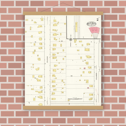 Old map wall art mockup — magnetic wood frame on brick wall — Sanborn Fire Insurance Map from West Liberty, Muscatine County, Iowa (1922), Sheet #0002
