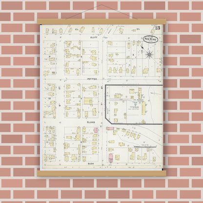 Old map wall art mockup — magnetic wood frame on brick wall — Sanborn Fire Insurance Map from Red Wing, Goodhue County, Minnesota (1891), Sheet #0013