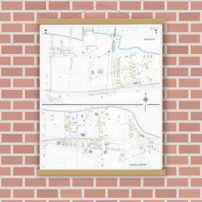 Old map wall art mockup — magnetic wood frame on brick wall — Sanborn Fire Insurance Map from Lakeside, Ottawa County, Ohio (1946), Sheet #0007