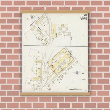 Old map wall art mockup — magnetic wood frame on brick wall — Sanborn Fire Insurance Map from Houston, Harris County, Texas (1890), Sheet #0029