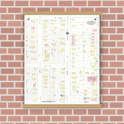 Old map wall art mockup — magnetic wood frame on brick wall — Sanborn Fire Insurance Map from Elmhurst, Du Page County, Illinois (1924), Sheet #0004