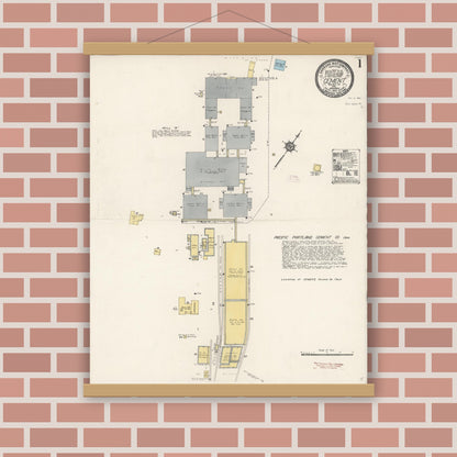 Old map wall art mockup — magnetic wood frame on brick wall — Sanborn Fire Insurance Map from Cement, Solano County, California (1912) - Complete Map Set