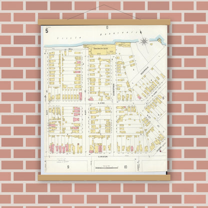 Old map wall art mockup — magnetic wood frame on brick wall — Sanborn Fire Insurance Map from Hamilton, Butler County, Ohio (1899), Sheet #0005