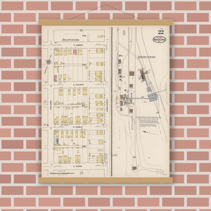 Old map wall art mockup — magnetic wood frame on brick wall — Sanborn Fire Insurance Map from Nanticoke, Luzerne County, Pennsylvania (1920), Sheet #0022