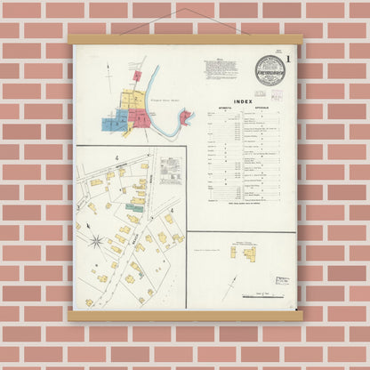 Old map wall art mockup — magnetic wood frame on brick wall — Sanborn Fire Insurance Map from Vineyard Haven, Dukes County, Massachusetts (1904), Sheet #0001