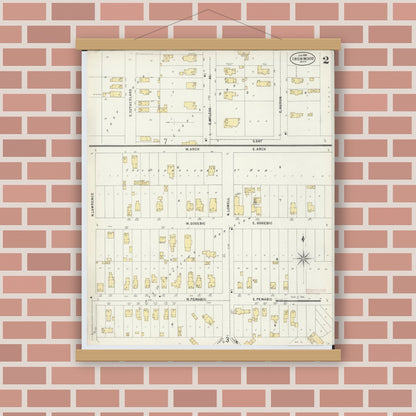 Old map wall art mockup — magnetic wood frame on brick wall — Sanborn Fire Insurance Map from Ironwood, Gogebic County, Michigan (1898), Sheet #0002