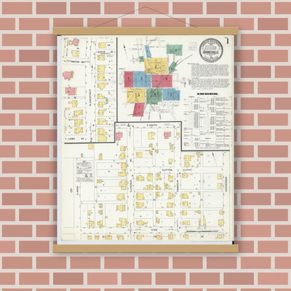 Old map wall art mockup — magnetic wood frame on brick wall — Sanborn Fire Insurance Map from Barnesville, Belmont County, Ohio (1908) - Complete Map Set