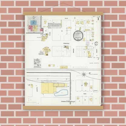 Old map wall art mockup — magnetic wood frame on brick wall — Sanborn Fire Insurance Map from Groesbeck, Limestone County, Texas (1901), Sheet #0001