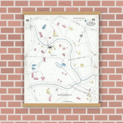 Old map wall art mockup — magnetic wood frame on brick wall — Sanborn Fire Insurance Map from Lake Forest, Lake County, Illinois (1926), Sheet #0010
