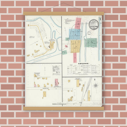 Old map wall art mockup — magnetic wood frame on brick wall — Sanborn Fire Insurance Map from Selins Grove, Snyder County, Pennsylvania (1899) - Complete Map Set