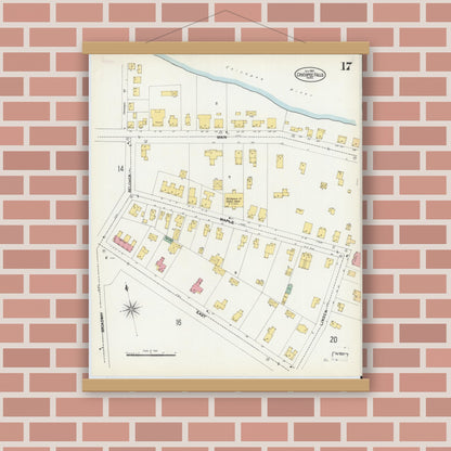 Old map wall art mockup — magnetic wood frame on brick wall — Sanborn Fire Insurance Map from Chicopee, Hampden County, Massachusetts (1902), Sheet #0017