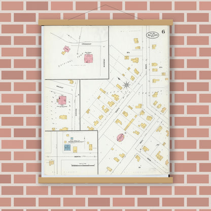 Old map wall art mockup — magnetic wood frame on brick wall — Sanborn Fire Insurance Map from Allegan, Allegan County, Michigan (1906), Sheet #0006