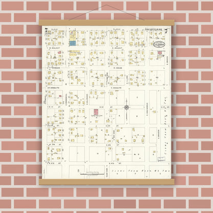 Old map wall art mockup — magnetic wood frame on brick wall — Sanborn Fire Insurance Map from Coleman, Coleman County, Texas (1923), Sheet #0007