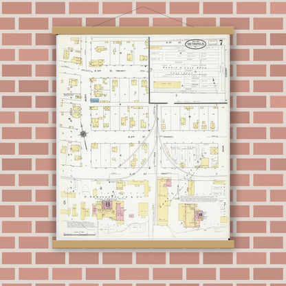 Old map wall art mockup — magnetic wood frame on brick wall — Sanborn Fire Insurance Map from Metropolis, Massac County, Illinois (1910), Sheet #0007
