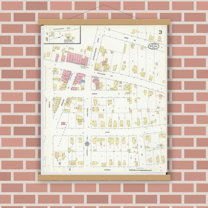 Old map wall art mockup — magnetic wood frame on brick wall — Sanborn Fire Insurance Map from Wayne, Wayne County, Michigan (1912), Sheet #0003