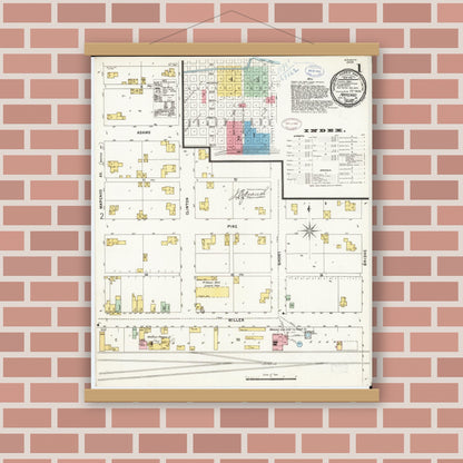 Old map wall art mockup — magnetic wood frame on brick wall — Sanborn Fire Insurance Map from Marengo, Iowa County, Iowa (1898) â€” Complete Set