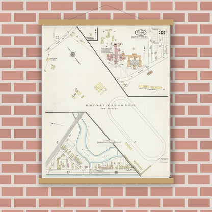 Old map wall art mockup — magnetic wood frame on brick wall — Sanborn Fire Insurance Map from Rome, Oneida County, New York (1914), Sheet #0033