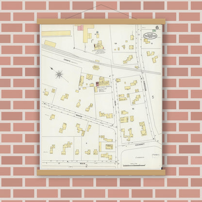 Old map wall art mockup — magnetic wood frame on brick wall — Sanborn Fire Insurance Map from Foxboro, Norfolk County, Massachusetts (1898), Sheet #0006