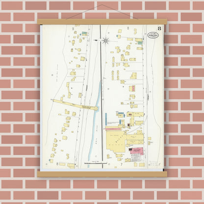 Old map wall art mockup — magnetic wood frame on brick wall — Sanborn Fire Insurance Map from Pomeroy, Meigs County, Ohio (1908), Sheet #0008